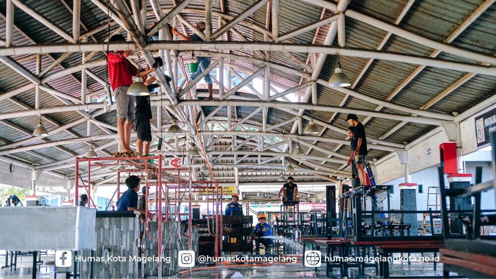 Guyub Rukun Pedagang Kuliner TVJ Kota Magelang Bersih-Bersih Shelter